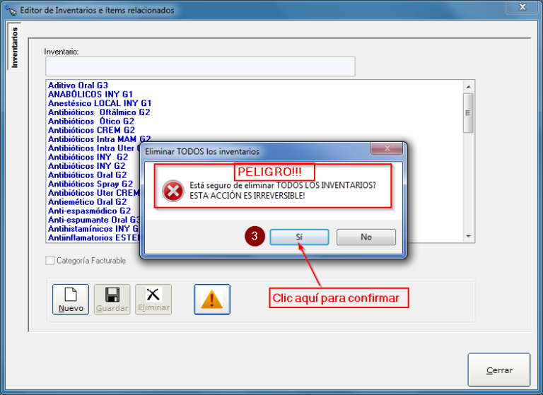 eliminar inventarios en factumarket